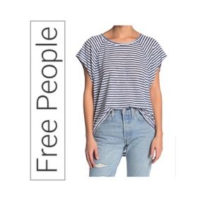 Free people navy combo tee short raglan sleeves size S OVERSIZED
